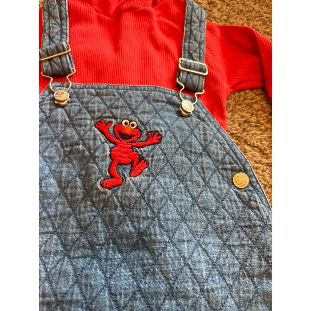 Vtg Elmo Sesame Street quilted embroidered jumper set